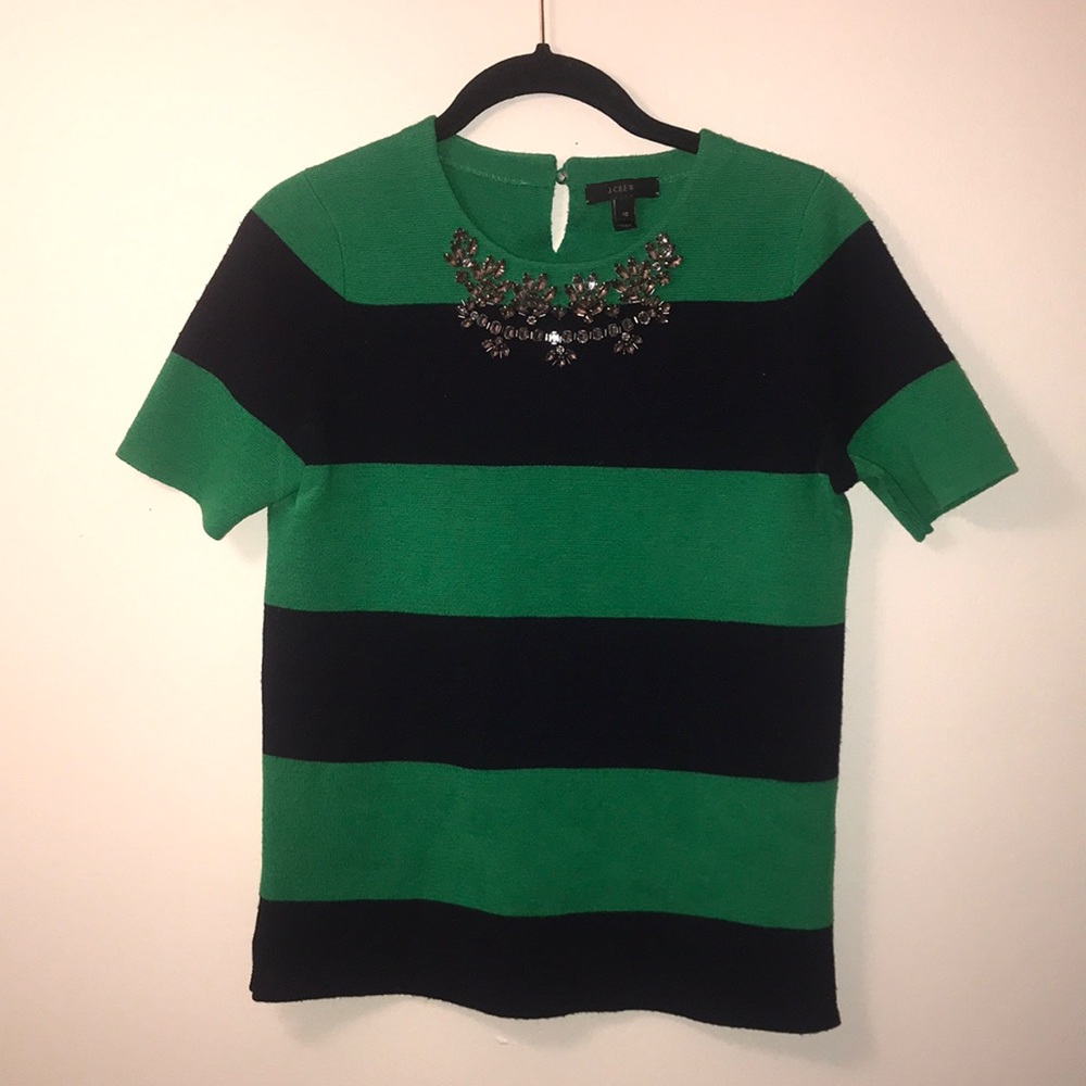 j crew stripped jewel merino wool top